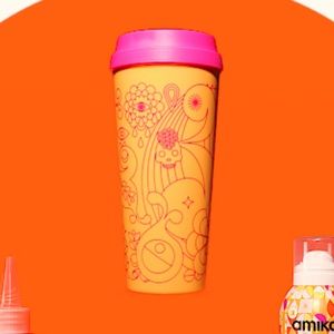 AMIKA COFFEE TEA WATER MUG BRAND NEW ORANGE PINK